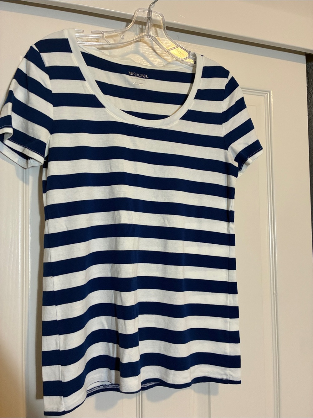 Merona Navy and White Striped Scoop Neck Short Sleeve Tee